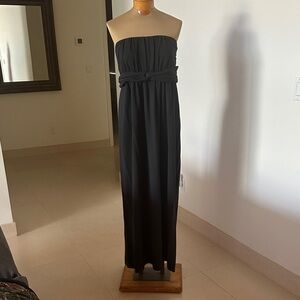 Boston Proper Strapless Black Maxi Dress with Waist Tie